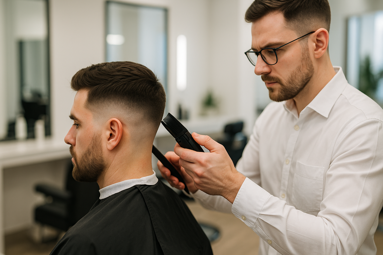 Nowoczesne strzyżenie typu fade wykonywane w salonie fryzjersko-barberskim